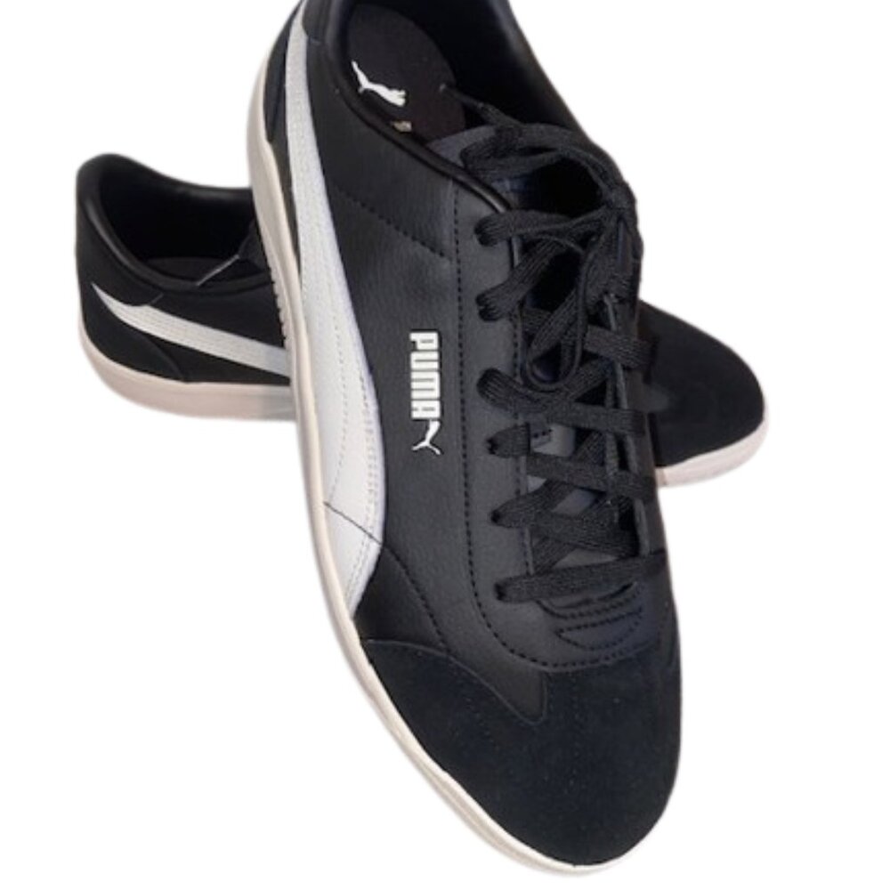 NEW 13 Puma Mens Black Walking Shoes Court Leather Sneakers White Shuffle NWB